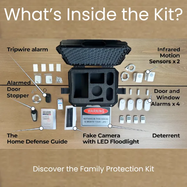 a case with an alarm installation kit, all on a table